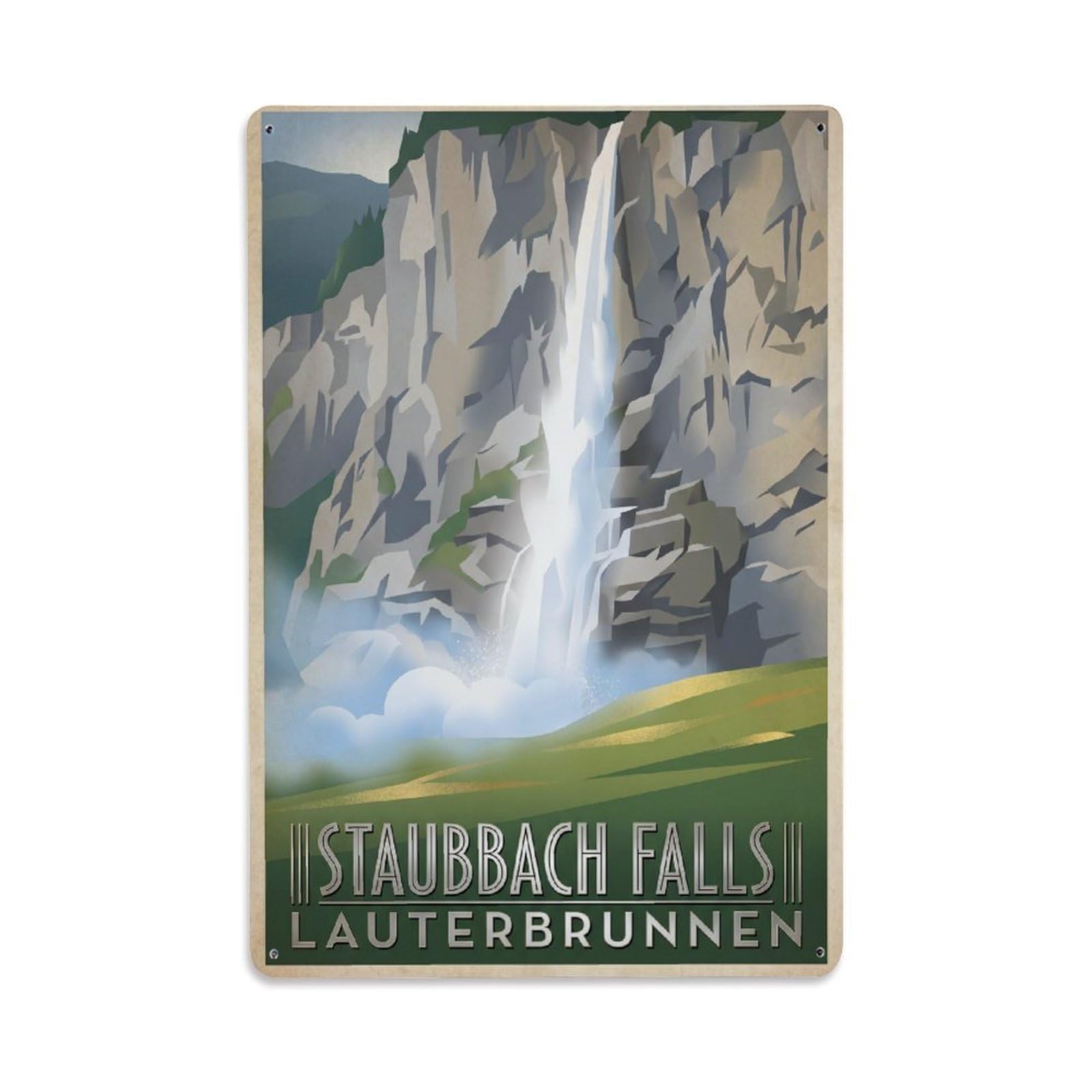 Gead 8X12inch Style Vintage Travel Switzerland Waterfall Scene Metal Tin Sign