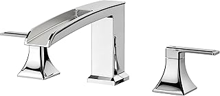 FORIOUS Waterfall Black Bathtub Faucet Set 3 Hole, 2 Handle Deck Mount Roman Tub