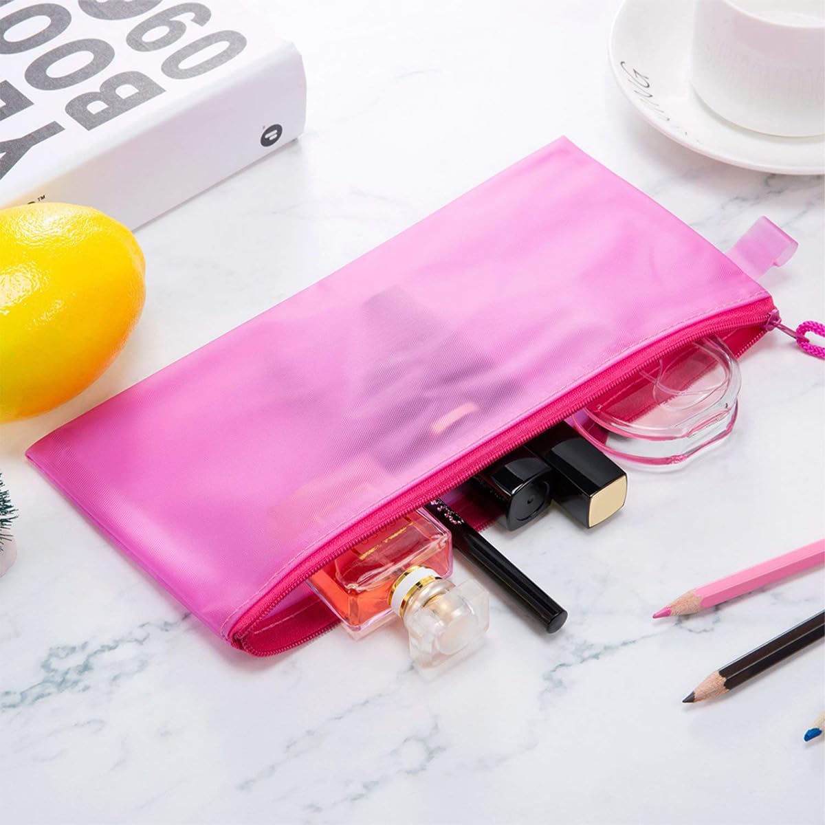 FOCCTS 32 pcs Trousses Transparentes Lot Sac de Rangment Imperméable Coloré Pencil Box Trousse de Toilette Stylo Pochettes à Dossiers A6 en PVC Sac de Voyage Stylo Papeterie Porte Monnaie