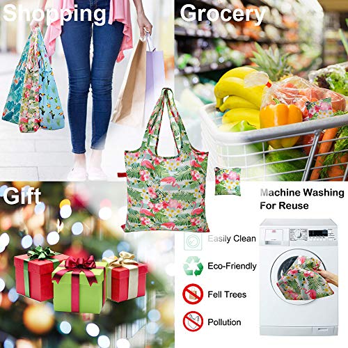 Calach Grocery Bags Reusable Foldable Shopping Bags 5 Pack Large Cute Groceries Totes With Zip Pouch Waterproof Machine Wash Ripstop (Gray) #TOP5