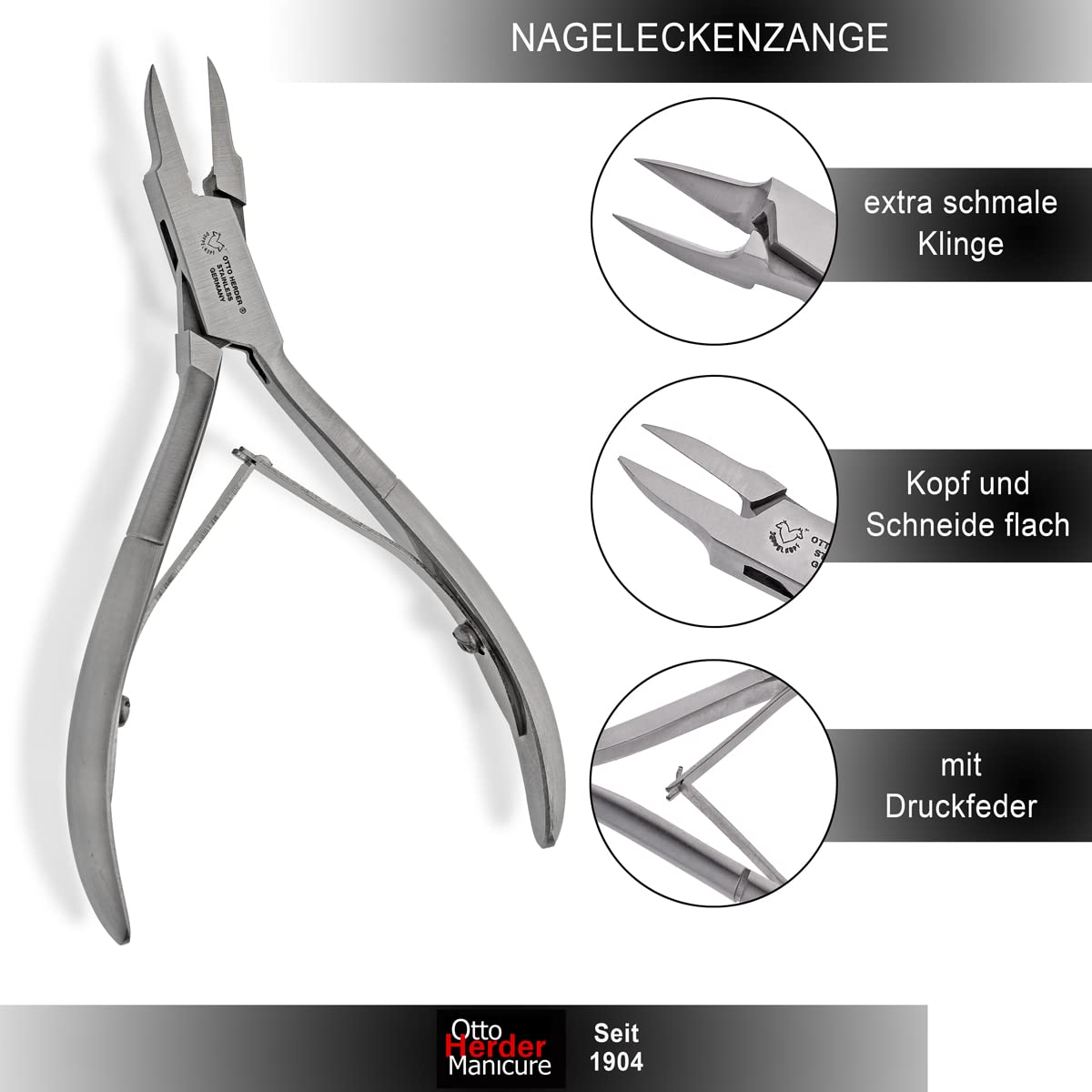 OTTO HERDER Pince à ongles pointue avec tranchant fin et fin pour les ongles incarnés 11,2 cm