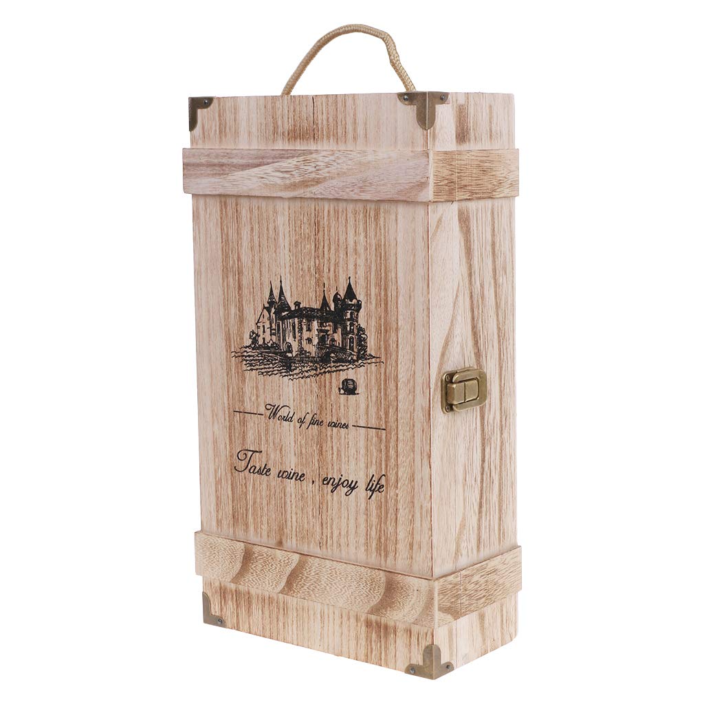 NEWFT Vintage Wood 2 Red Wine Bottle Box for Carrier Crate for Case Storage Carrying D