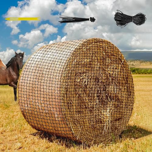Heunetz für Pferde, 5x5FT Stabiles Verschleißfestes Heunetz Rundballen für Pferde zur Artgerechten Fütterung, Rundballennetz für Heuraufe geeignet, Heuballennetz Engmaschig(Maschenweite 4,5x4,5cm)