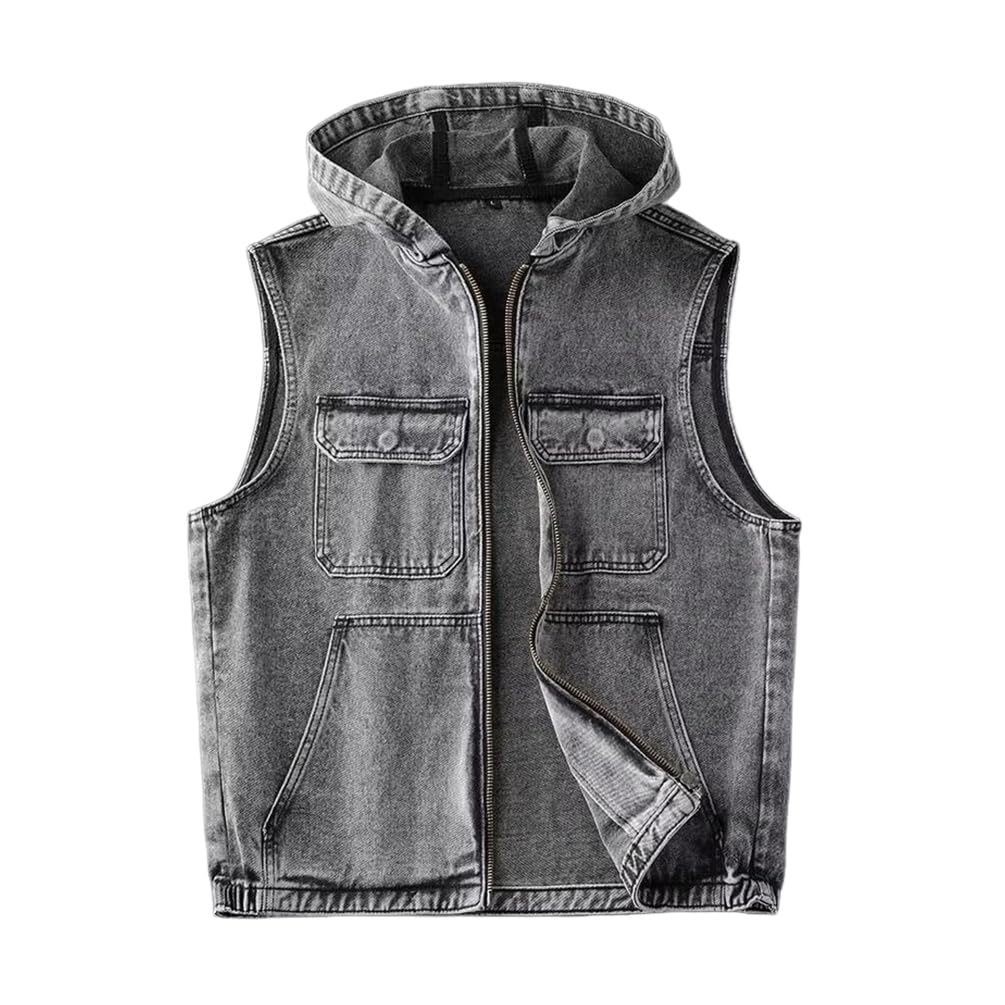 shownicer Gilet Jeans Uomo Moto Giubbotto Smanicato Cappuccio