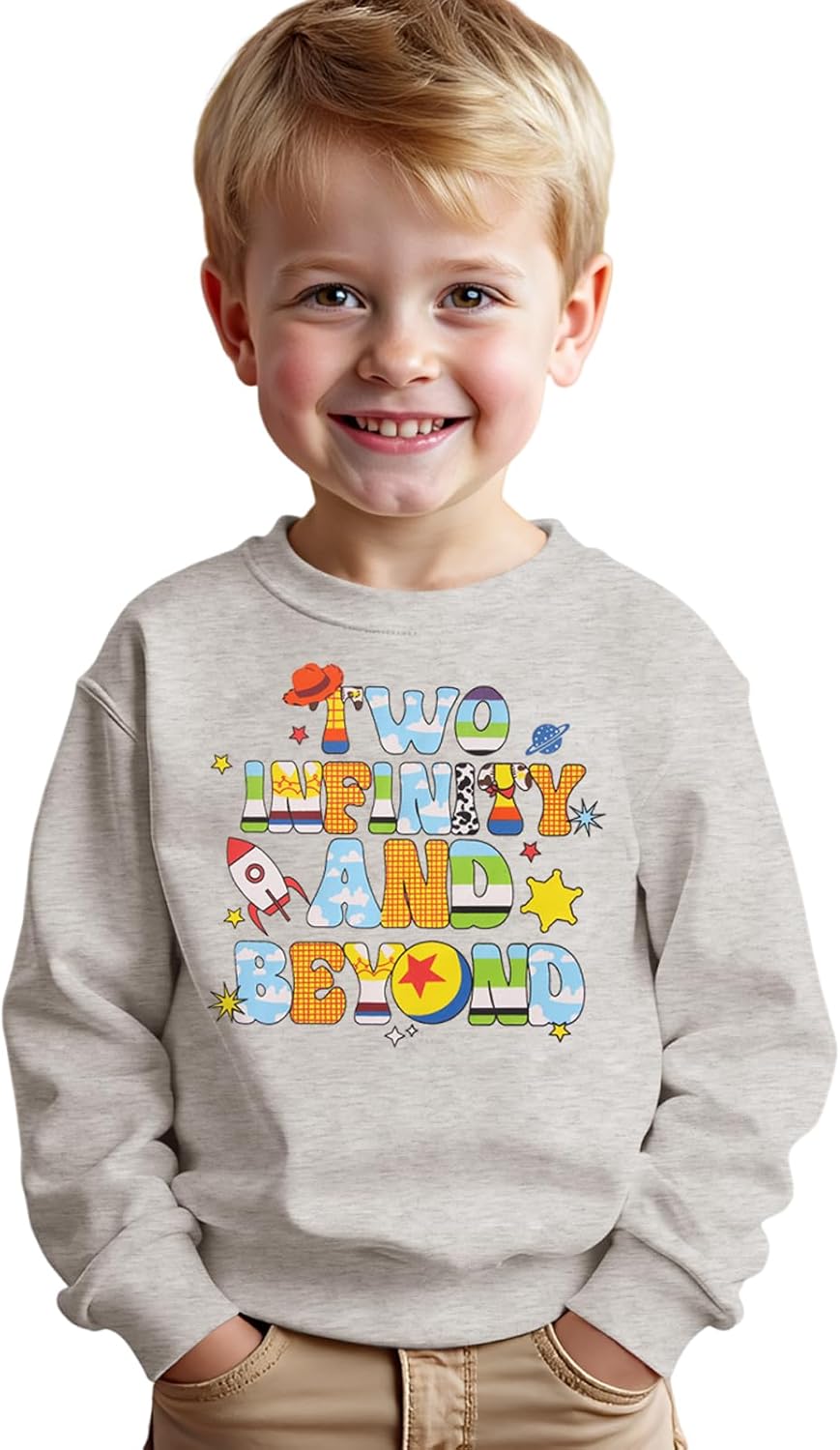 2nd Birthday Sweatshirt for Boy Space Cartoon Graphic Birthday Outfits Two Year Old B-Day Party Long Sleeve Shirt