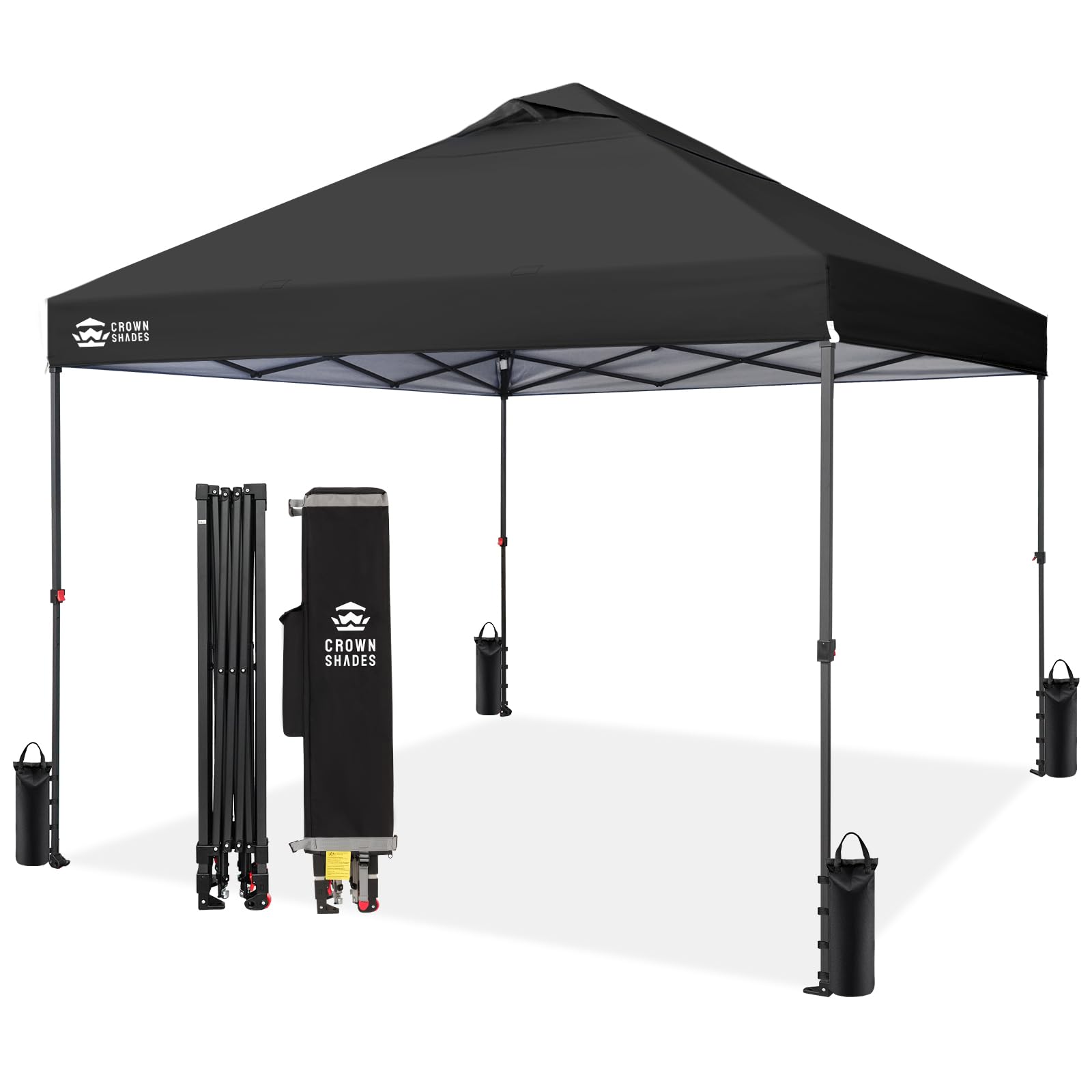 10x10 Pop Up Canopy Tent - Patented Center Lock One Push Instant Outdoor Canopy Beach Tent with STO-N-Go Bag 8 Stakes & 4 Sand Bags,Black