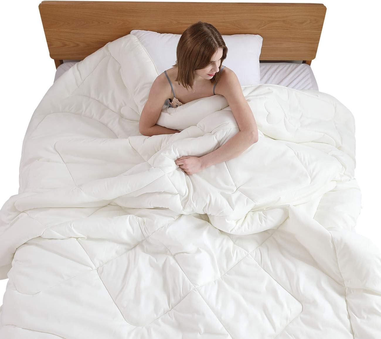 VODOF All Season Rose-Printing Bedding Comforter Duvet Insert, Quilted Comforter with Corner Tabs, Box Stitched Down Alternative Comforter (Twin, White)