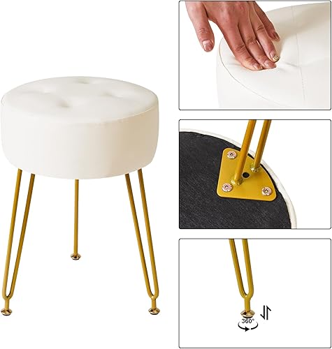 Miniatura 7 de IBUYKE Taburete redondo de cuero sintético, Taburete de tocador de maquillaje, Mesa auxiliar de tocador de maquillaje, Asiento de tocador de PUF,