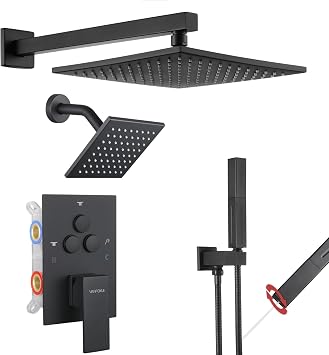 VANFOXLE Shower Faucet Set Matte Black Shower System, Push Button Diverter