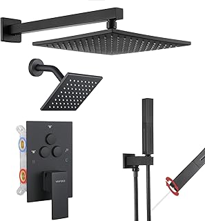 VANFOXLE Shower Faucet Set Matte Black Shower System,Push Button Diverter Shower Faucet with 2 in 1 Handheld, Wall Mount Increased Thickness 10 Inch Shower Head with 6 Inch Shower Head