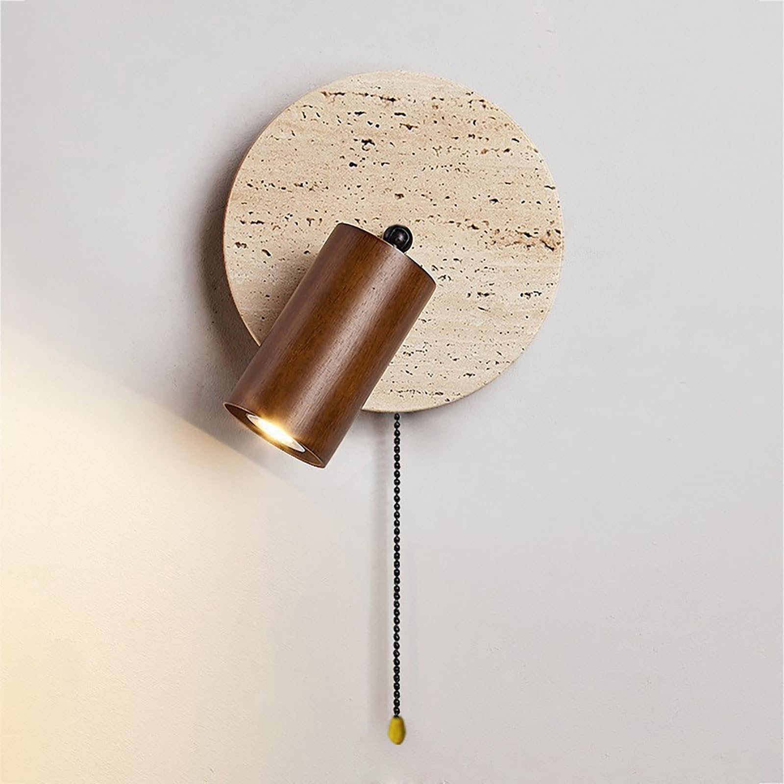 Naturalny żółty trawertyn kinkiet z przełącznikiem, vintage wewnętrzna lampa ścienna obrotowa lampa ścienna do sypialni salonu przedpokój, ciepłe światło 3000K