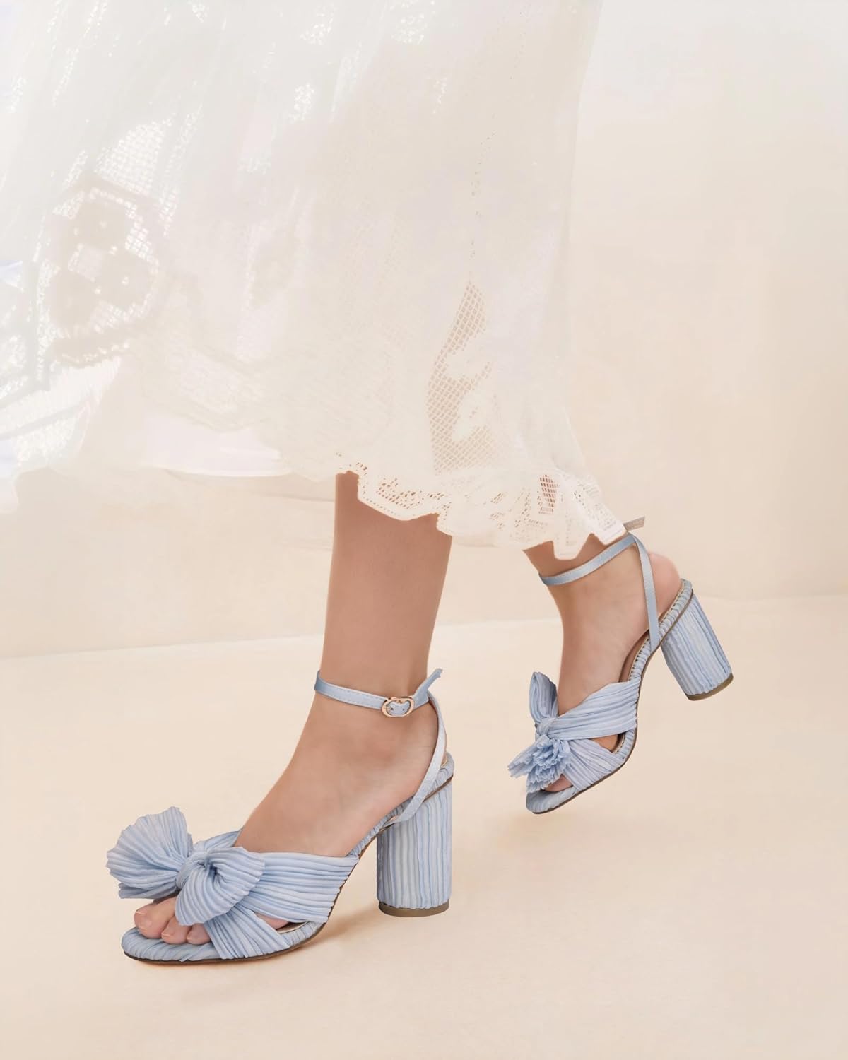 MUCCCUTE Women's Bow Knot Heeled Sandals Ankle Buckle Strap Chunky Heeled Open-toe Comfortable Wedding Party Fashion Heeled - Image 2