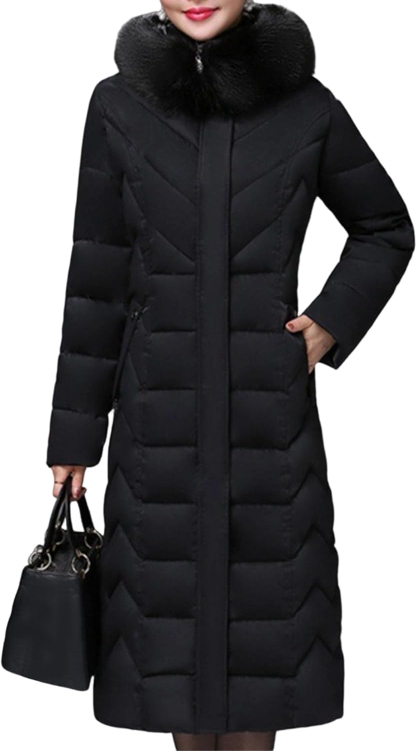 Women's Windproof Long Winter Coat Thickened Down Alternative Jacket Warm Puffer Jacket Parka Quilted Outwear Pockets