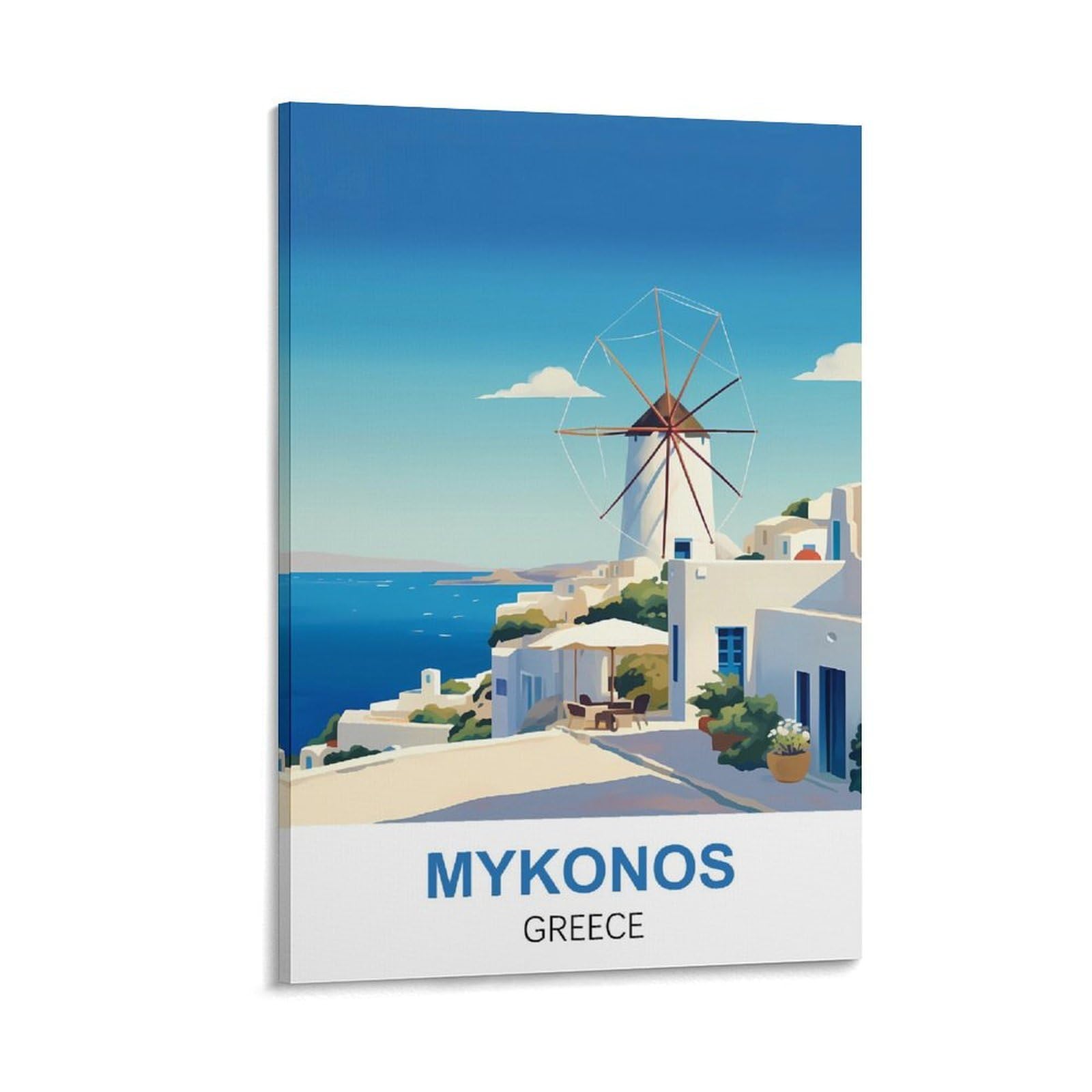 Fuudang Frame-Style Mykonos Greece Vintage Travel Posters 08X12inch(20X30cm) Canvas Art Poster And Wall Art Picture Print Modern Family Bedroom Decor Posters