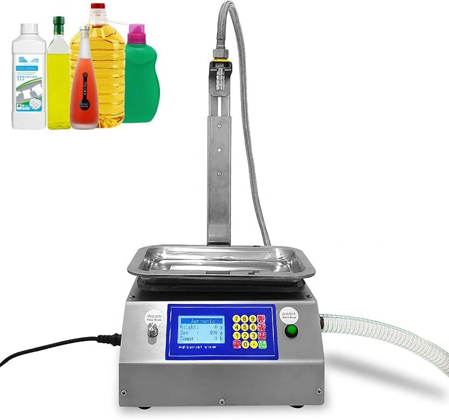 Diaphragm Pump Liquid Filling Machine, Digital Control Automatic Bottling Machine, Suitable for Essential Oil, Wine, Beverage, Lotion and Low Viscosity Liquid, 10 Liters/Minute