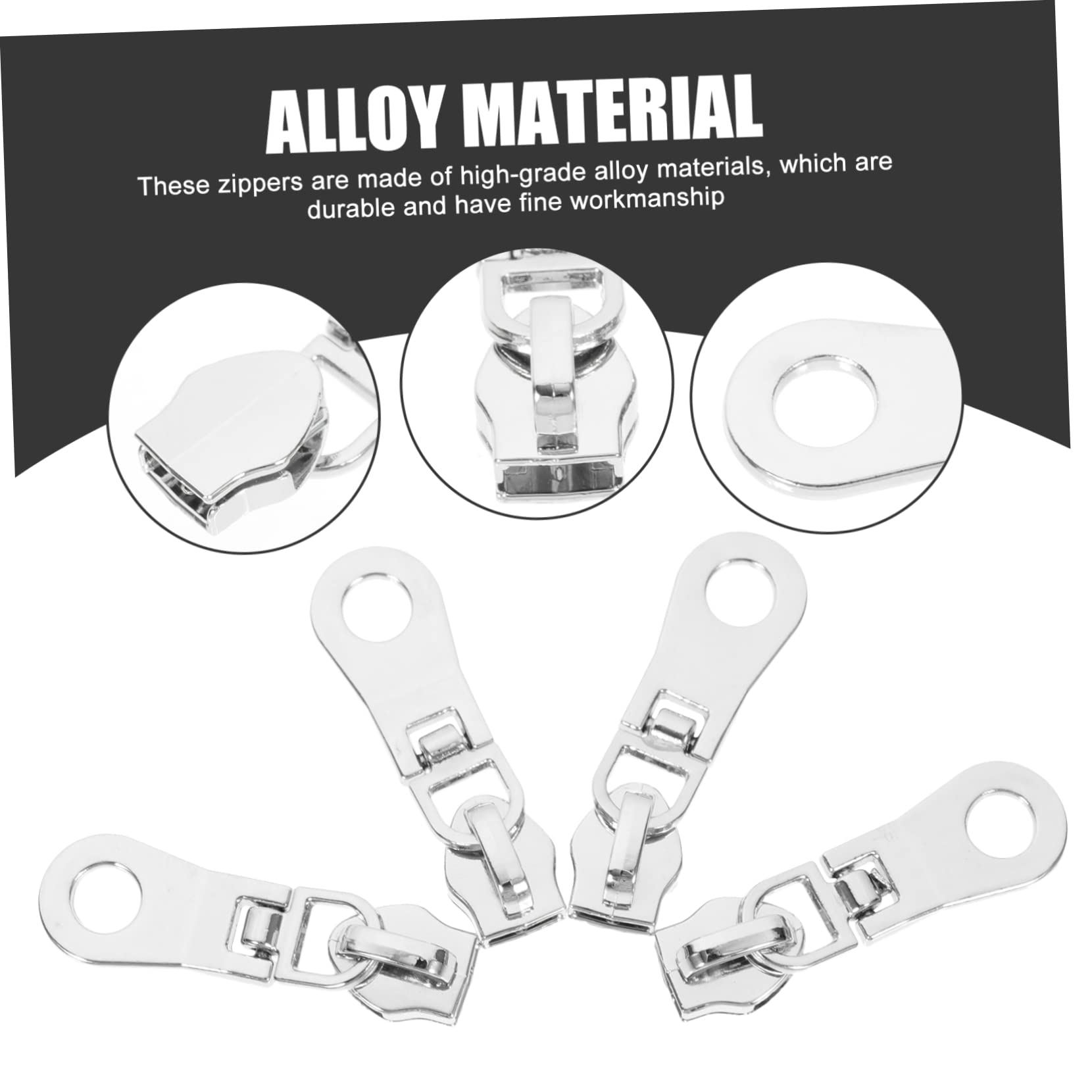 ERINGOGO Zipper Pull Repair Kit 10pcs Silver Metal Zipper Heads for Clothing and Bag Accessories