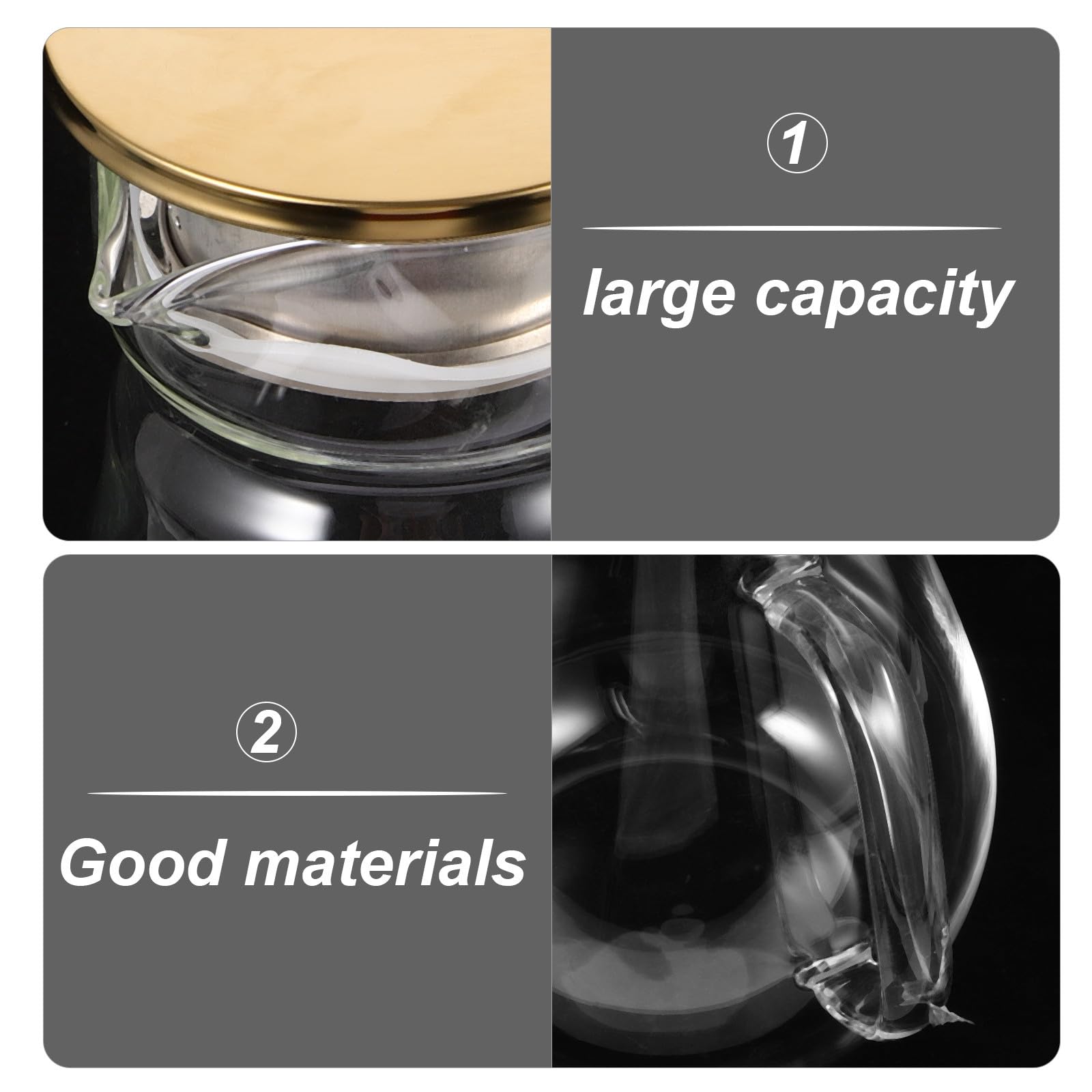 Jarra de Agua de Vidrio Borosilicato de 1300ml con Tapa de Acero Inoxidable y Silicona, Diseño Elegante y Antideslizante para Bebidas Frías en Restaurantes y Bodas