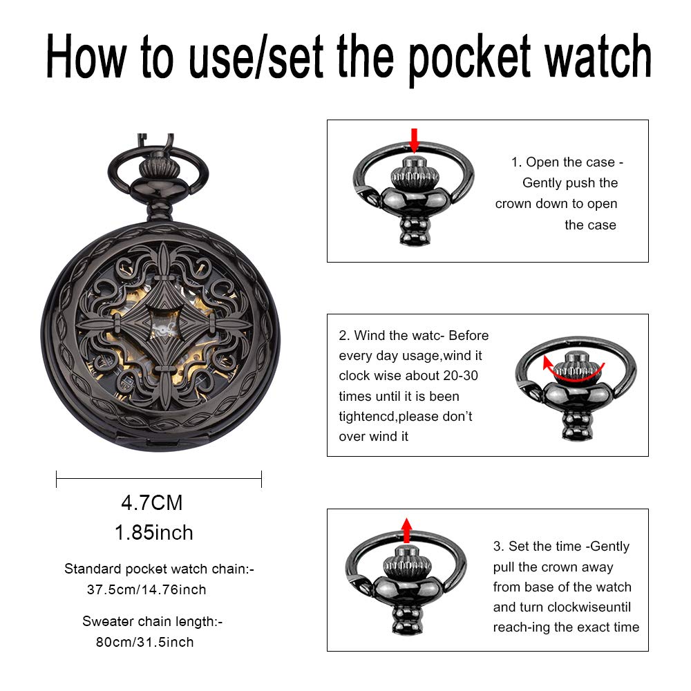 Unendlich U Herren Unisex Retro Taschen Uhr Römische Ziffern Skala Analog Taschenuhr Handaufzug Mechanisch Handaufzug Edelstahl Skelett Kettenuhr