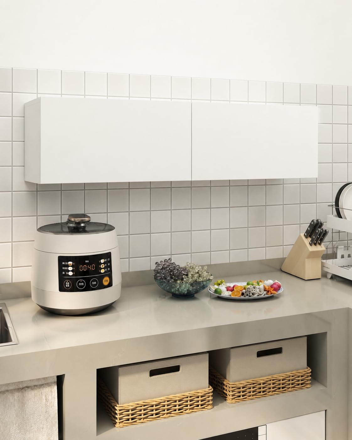 Pensile Bagno Sospeso 120 cm Bianco con Ripiano Regolabile