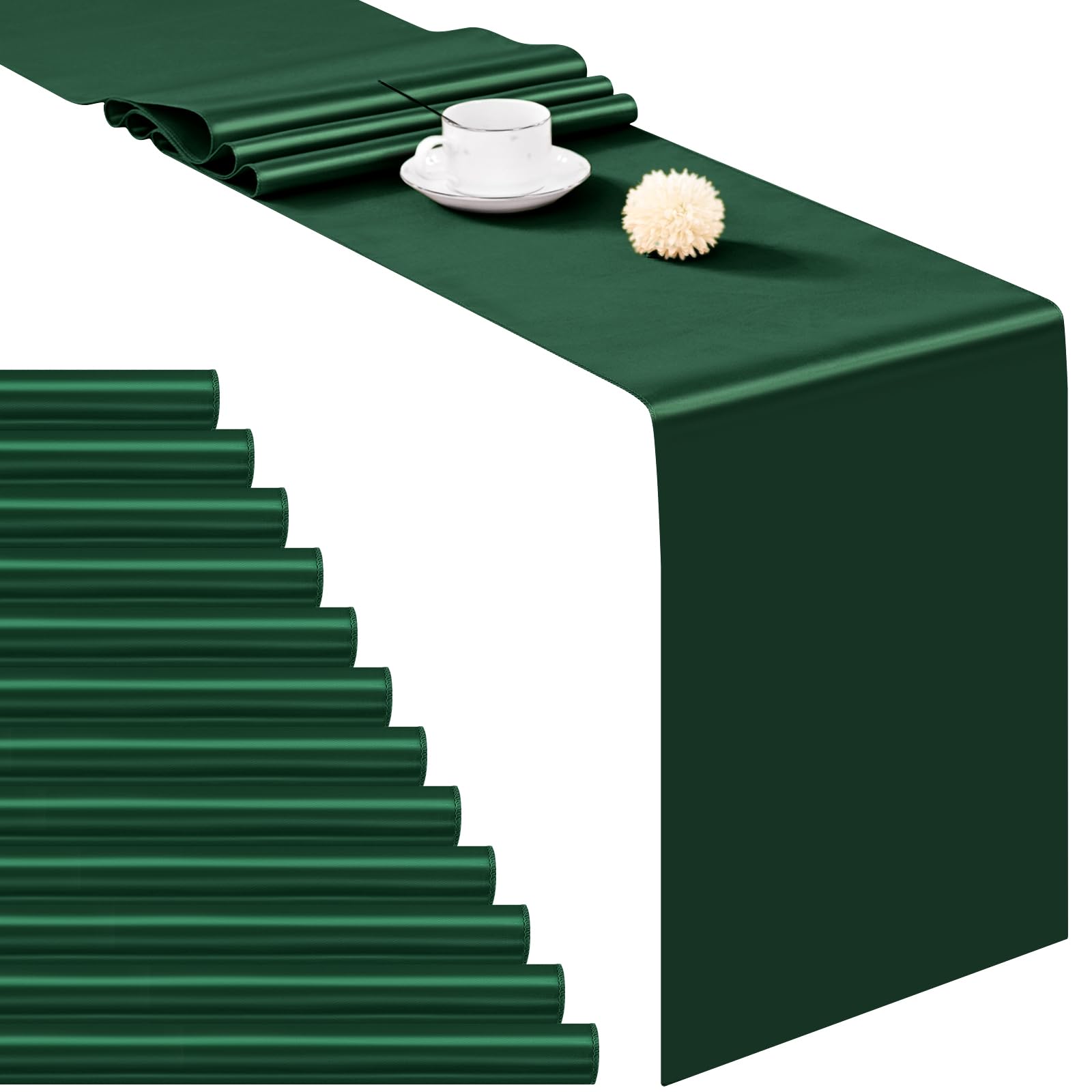 12 Pack Forest Green Table Runner 12×72 Inch Long Premium Table Runner for Wedding Bright Silk Table Runner for Party,Banquet,Events,Graduations Decoration fit Rectange and Round Table-Forest Green