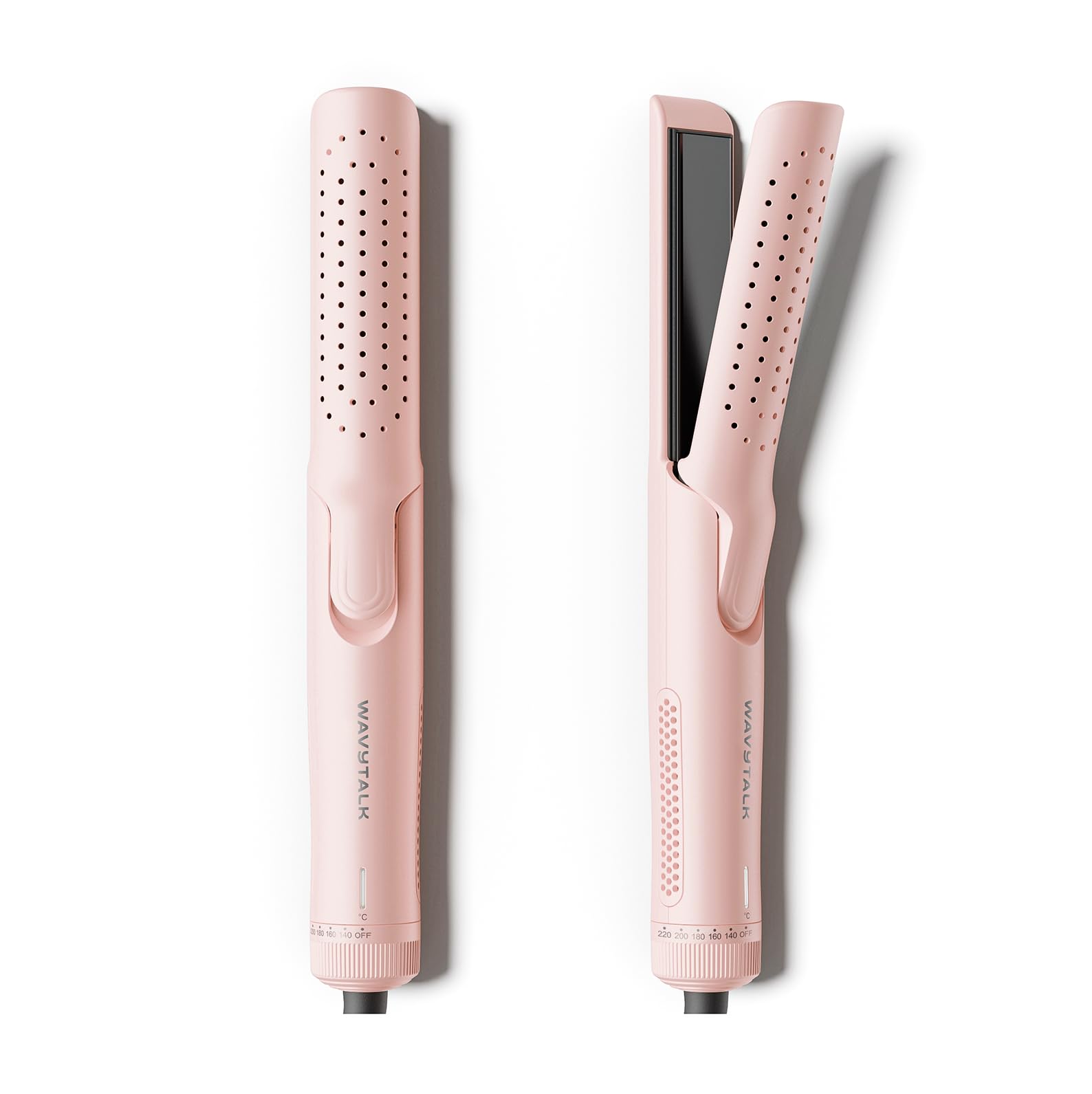 Wavytalk Rizador de Pelo, Airflow Styler con aire de enfriamiento de 360° para fijar los rizos más rápido, Plancha y rizador de pelo 2 en 1, Rosa, calentamiento en 30 segundos