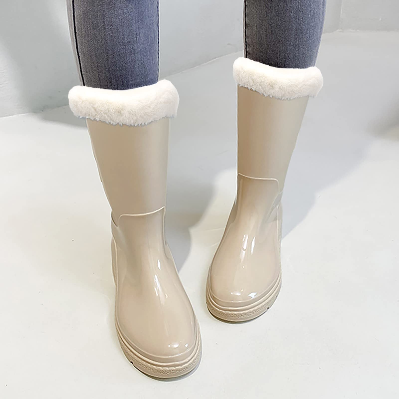 Botas de goma forradas para mujer, botas de lluvia de media altura, botas de goma antideslizantes, impermeables para la lluvia, botas de goma, botas de trabajo, botas cálidas, botas de jardín, botines
