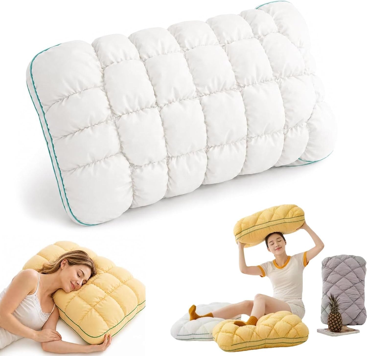 Cooling Marshmallow Pillow for Adults,Mellow Sleep Puff Cooling Pillows,Quilted & High Elastic Mellow Ploof Pillow for Bedroom, Back & Side Sleepers (White)
