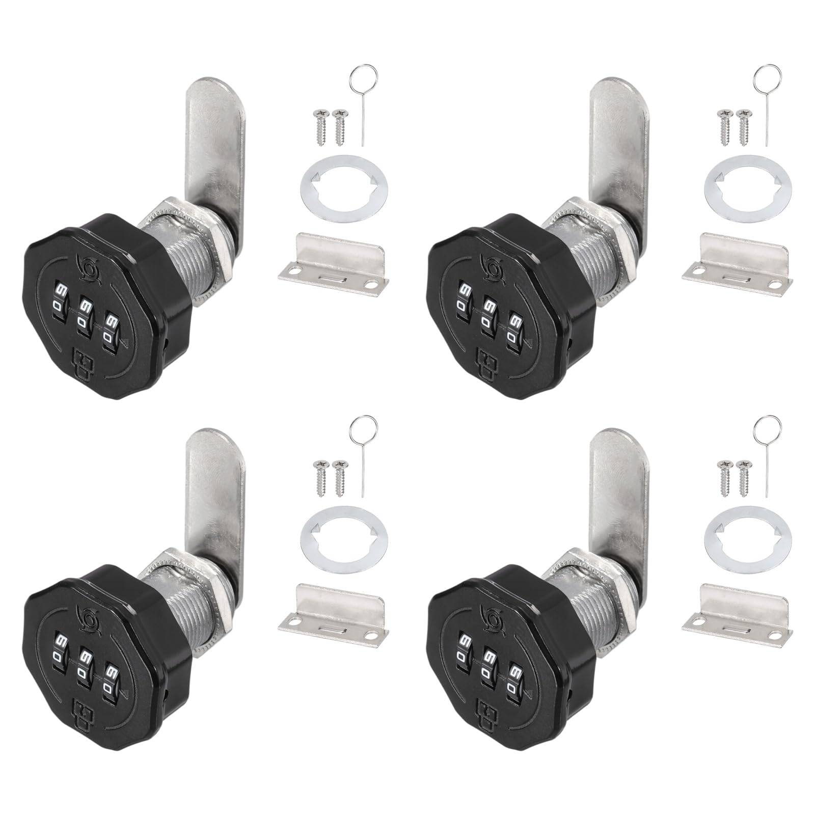 PATIKIL 4 PCS Combination Cabinet Cam Lock, 3-Digit Keyless Metal Locks with 5/8Inch Cylinder for Cabinet Drawer Doors Deposit Box Filing Mailbox, Black