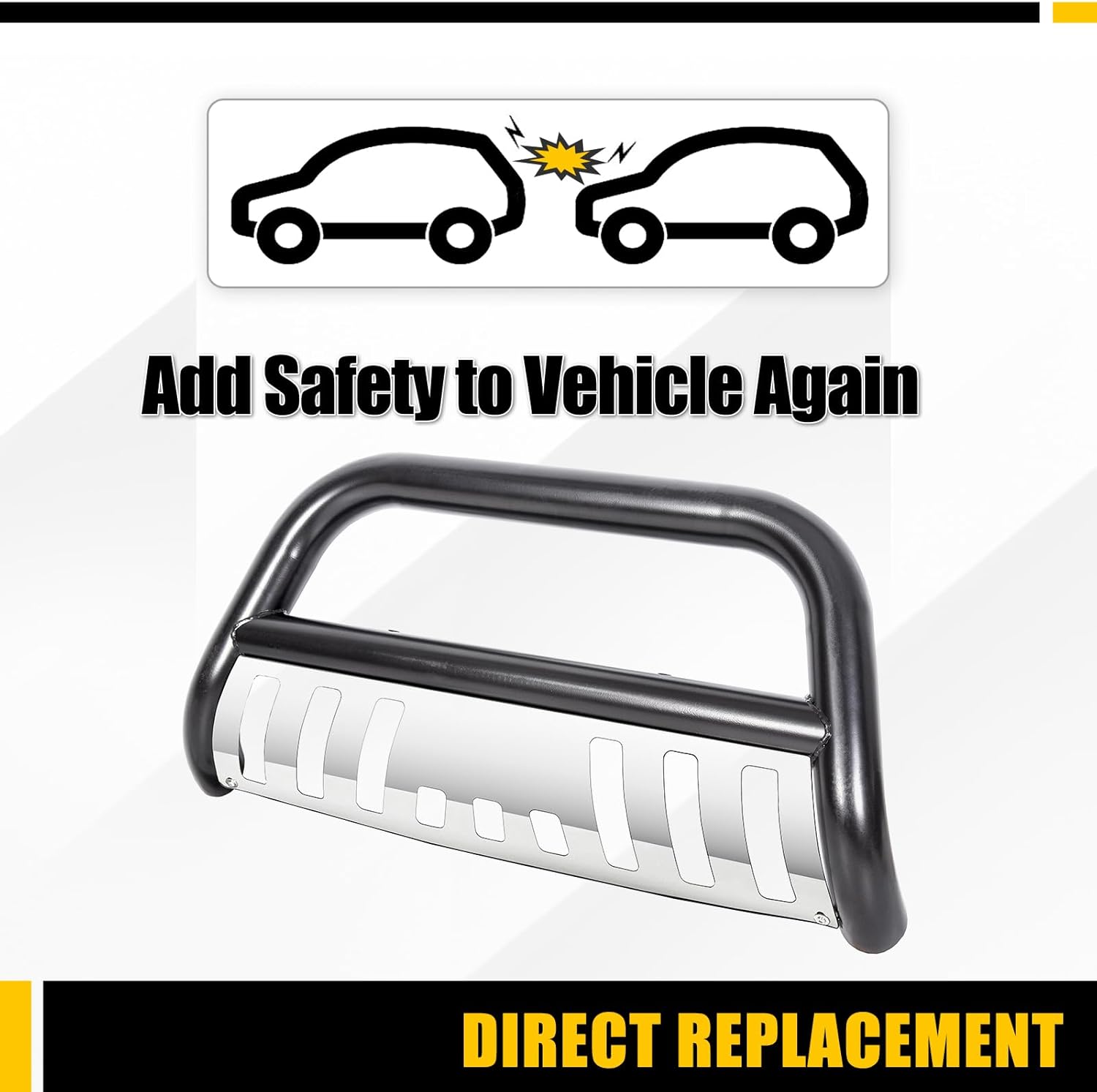KUAFU 3" Bull Bar Bumper Guard Compatible with 2005-2015 Toyota Tacoma with Skid Plate Brush Guard Front Bumper Grill Grille Guard Protector Brush Push Bar Black & Silver
