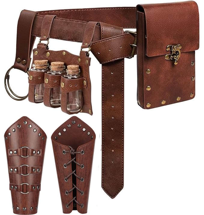 BXYHQ Medieval Renaissance Accessories Sets - Renfaire Ren Faire Accessories Ren Faire Cosplay Belt Festival Halloween (Brown Fit for Wasit Belt)