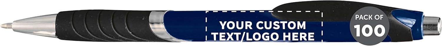 DISCOUNT PROMOS Ballpoint Pens With Rubber Grip - 100 pack - Customizable Text, Logo - Black Ink Ball Point Pen with Soft Touch Plastic - Navy Blue