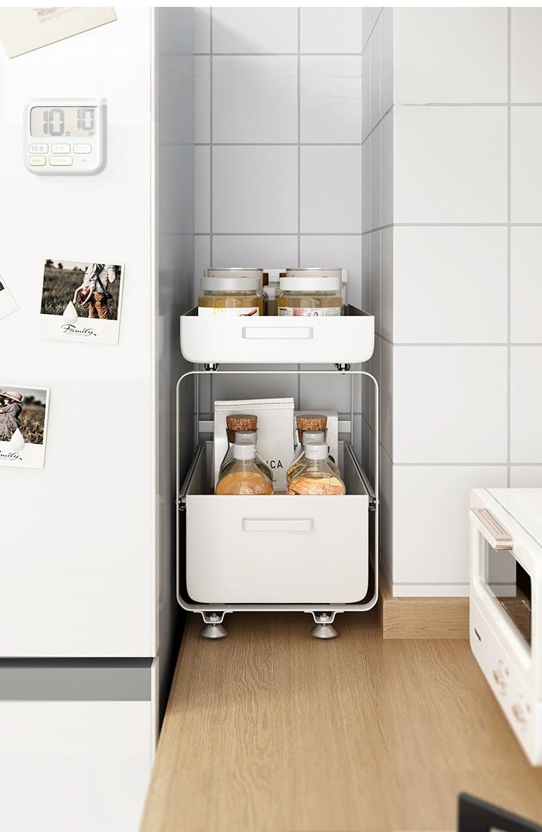 Organisateur de Bureau Multifonctionnel Module de rangement Bureau Organiseurs de tiroir Solide et Pratique Coulissant Rangement Étagère Bureau Étagères à Épices (1, Blanc-40 * 25.5 * 39.5cm)