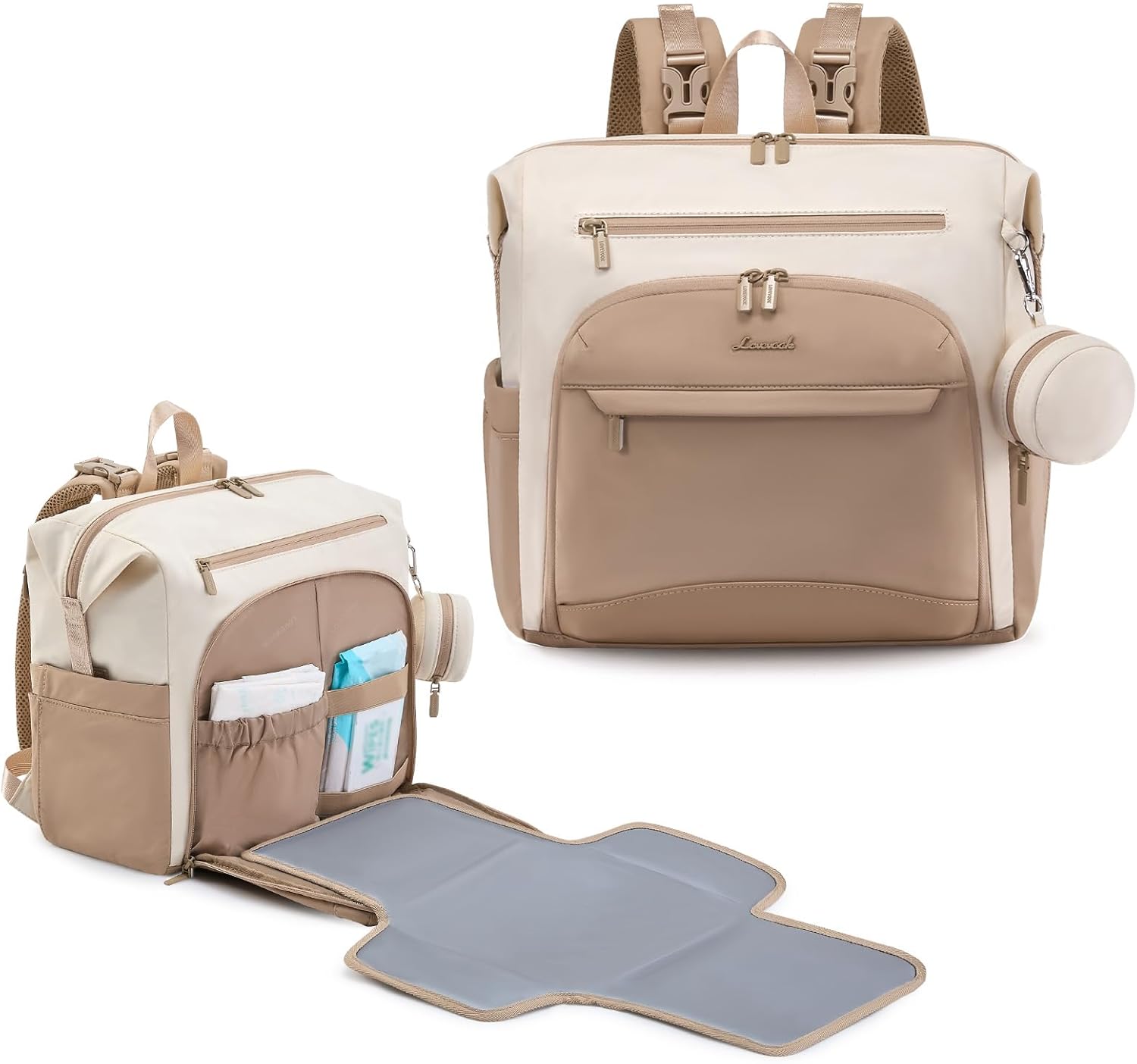 LOVEVOOK Diaper Bag Backpack, Baby Bag with Changing pad, Waterproof Diaper Backpack for Mom Dad, cute Mommy Bag for Boy and Girl, Travel Essential Baby Registry Shower, Beige-Khaki