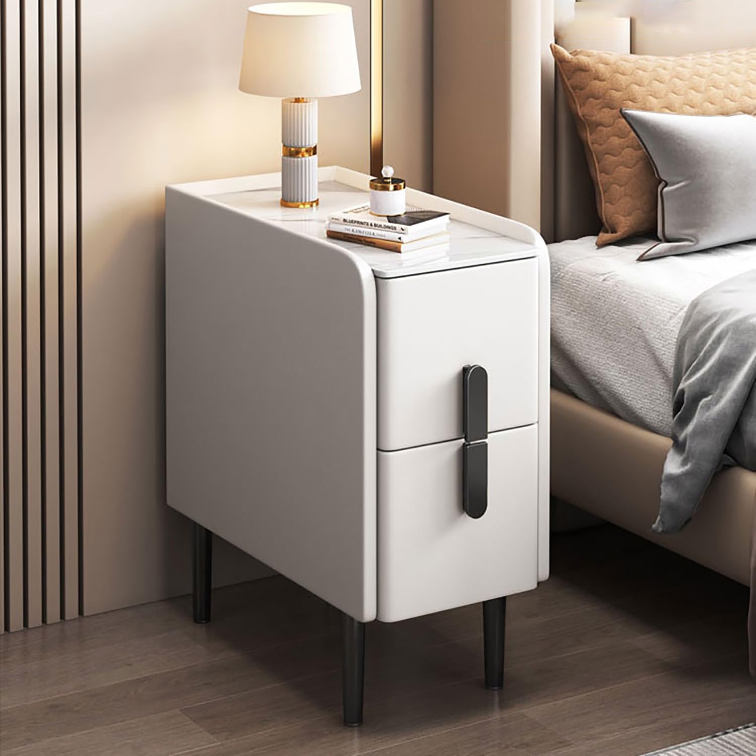 MTSYXYM Fashion Assemble Storage Cabinet,Double Drawer Nightstand,wood nightstand with drawers,w/2 Drawers,with Tapered Legs,for Bedroom, Living Room & Hallway. (Color : White, Size : 30x40x50cm)