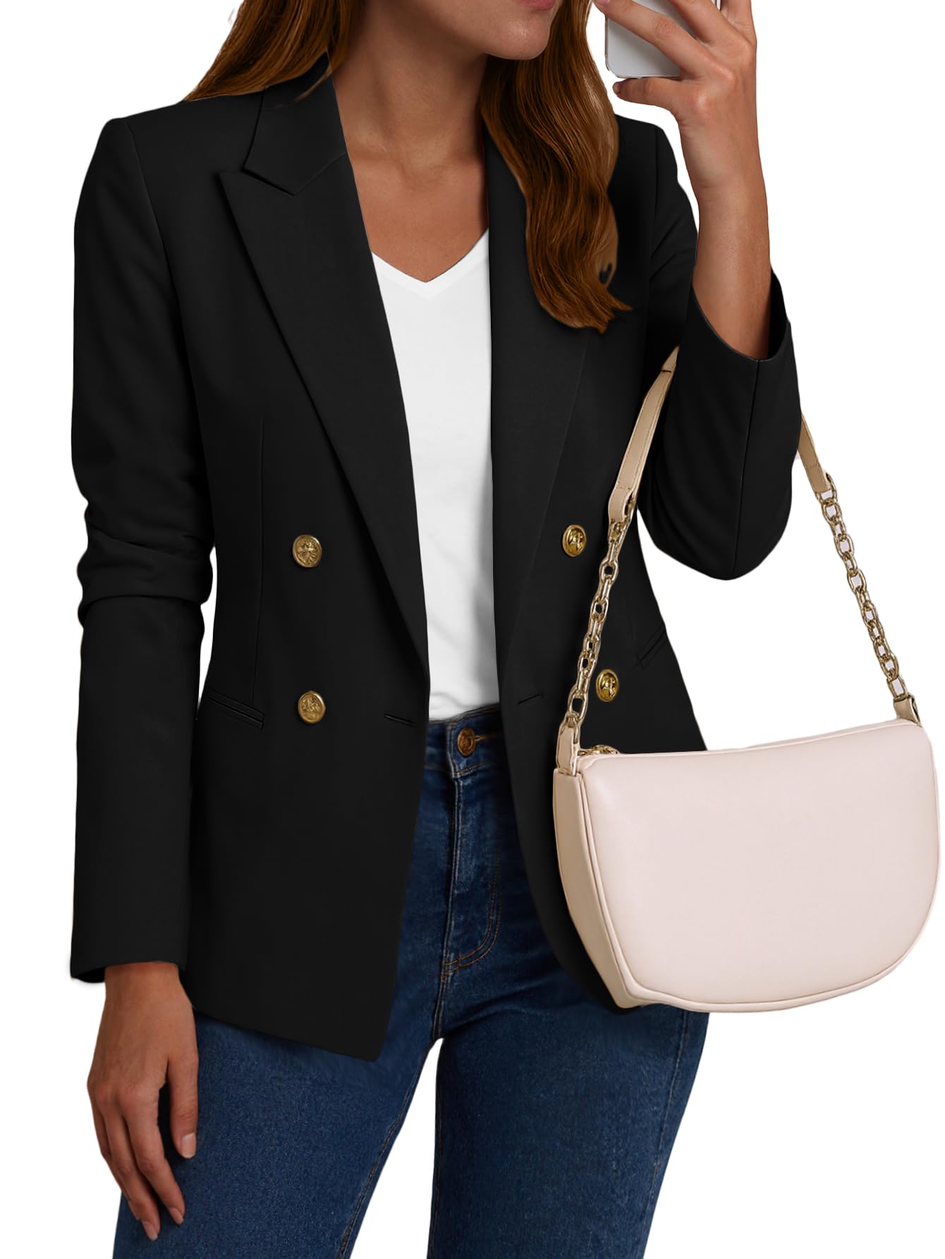 Mina Self 2025 Womens Casual Blazer - Peaked Lapel Double Breasted Open Front Work Office Jackets with Pockets
