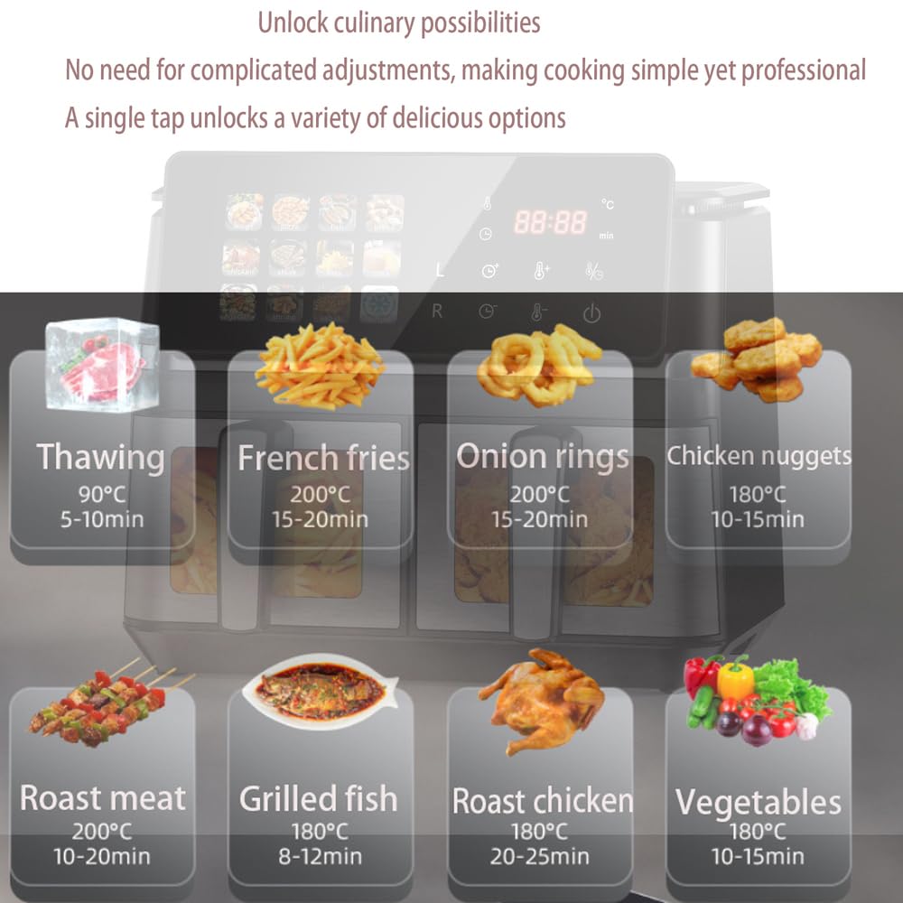 Air Fryer Grande 5+5 Litros, Freidora de Aire de Doble Cesta Airfryer con Ventana,Multifunción 12 en 1, Revestimiento antiadherente apta para lavavajillas e incluye un obsequio