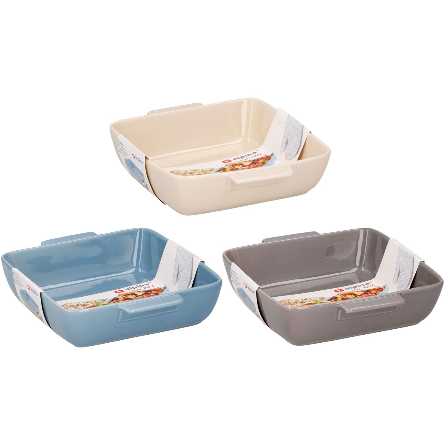 Set of 3 Ceramic 0.8 Litre Handled Square Oven to Table Baking Roasting Dishes by Q Sharp