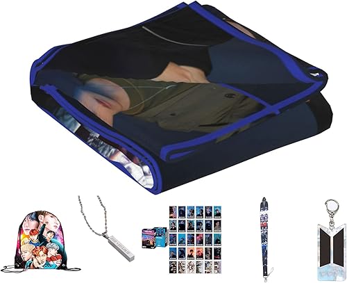 Miniatura 2 de BT-S Merch - Manta de regalo Kpop (bolsa, collar, tarjeta de fotos, llavero) Cozy Idol Singer Merchandise