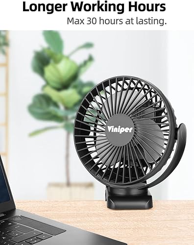 Vista 6 de Viniper Ventilador recargable con clip de 6 pulgadas, ventilador de escritorio de batería de 5000 mAh: rotación de 360° y ventilador portátil