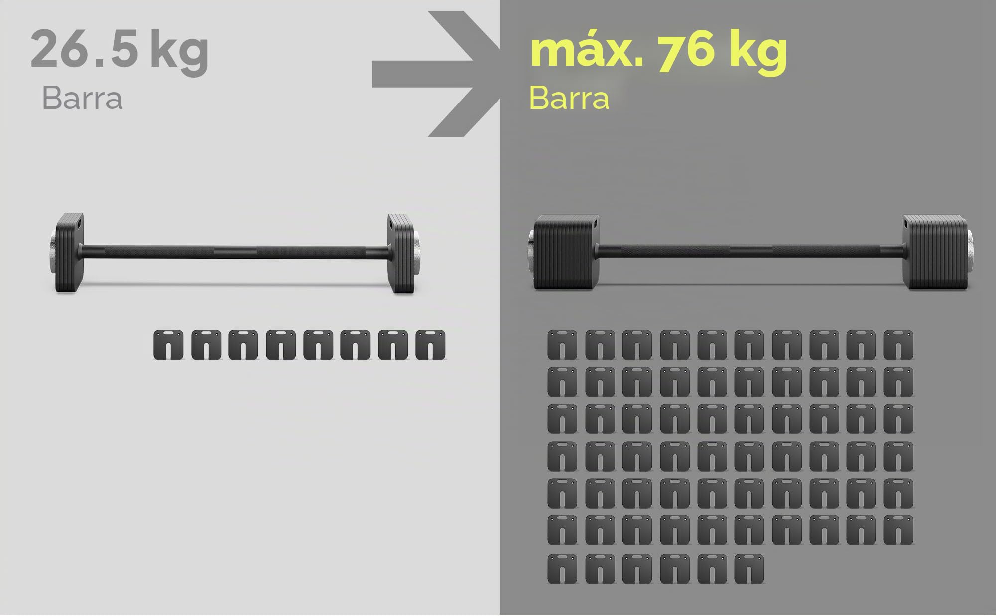 ZIPRO La barra SQUARE de 26,5 kg Cómodo cuello estriado Entrenamiento de fuerza en casa | Para el hogar, el peso total de 76,5 kg, longitud 80,5 cm, diámetro 35 mm, marco rectangular, acero inoxidable