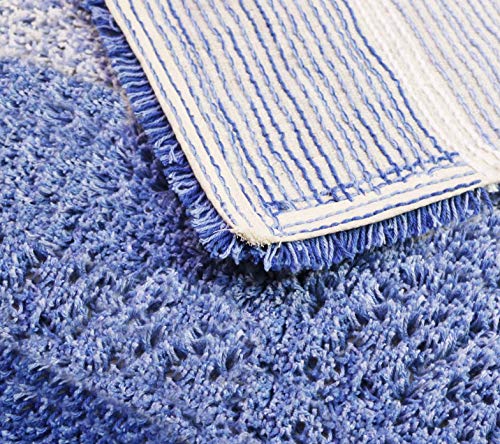 Image of THE HOME TALK Cotton Stripes Bathmats | Water Absorbent Runners | Floor Mats /Rugs for Kitchen, Bathroom | Ultra Soft Mats | Non-Slip | Pack of 2 | 35 x 50 cm | Blue