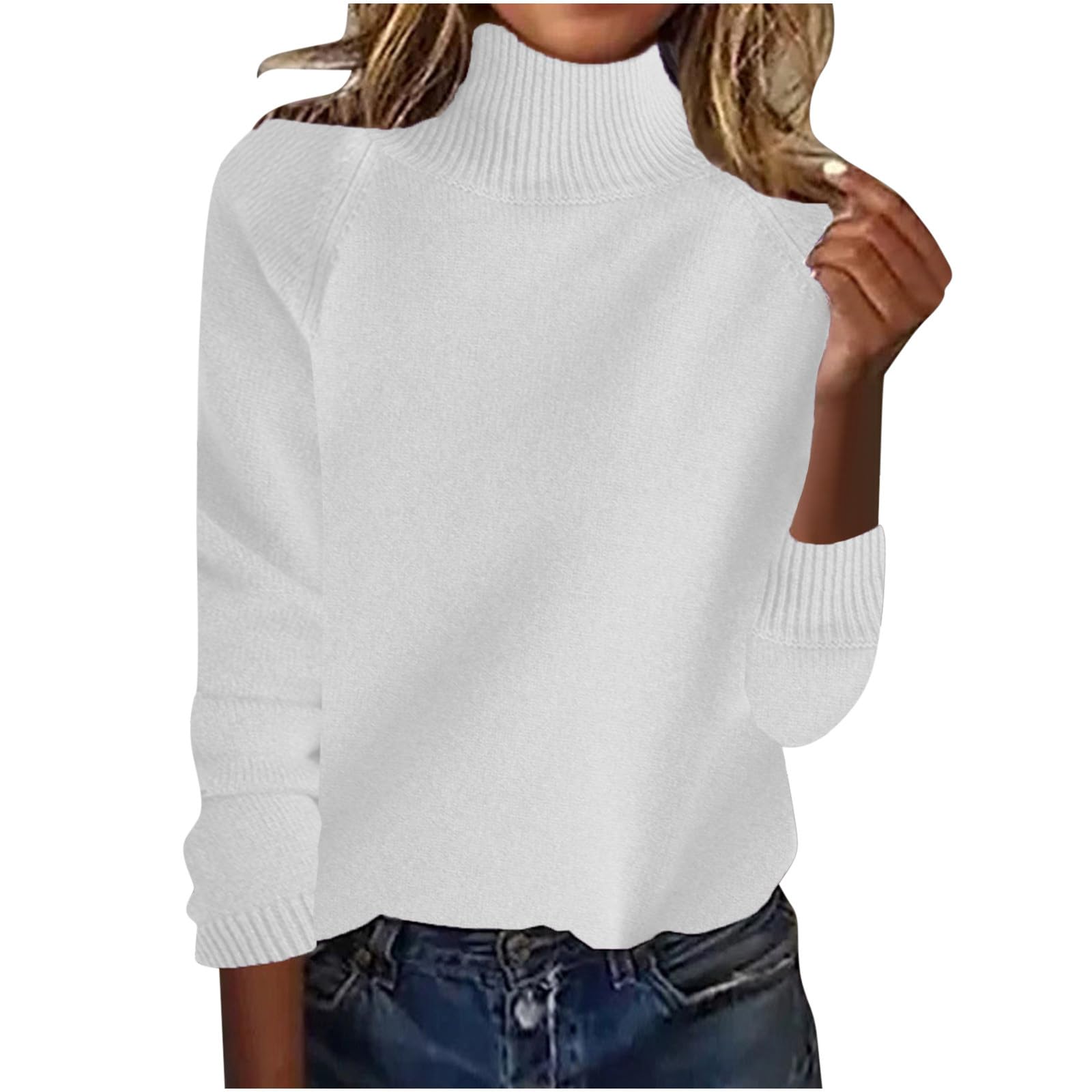 Women Knitting Cotton Fall Turtleneck Pullover Sweater Casual Long Sleeve Regular-Fitted Fashion Pullover Tops