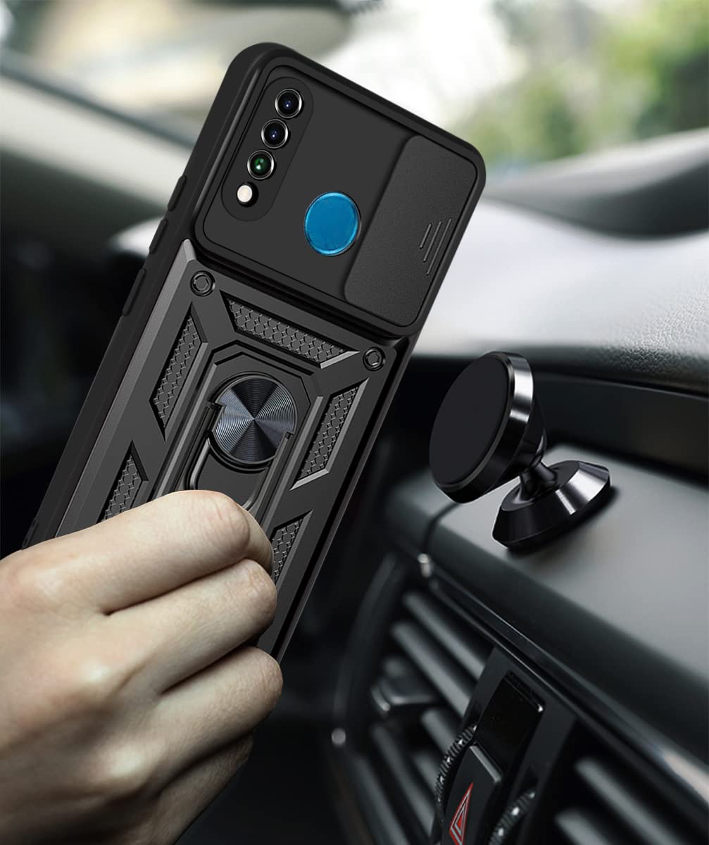 Case For Huawei P30, Shockproof Cover With 360° Metal Ring Stand, Anti-Scratch Hard Protective Case, Full Body Bumper Case With Camera Protection - Black - View #9