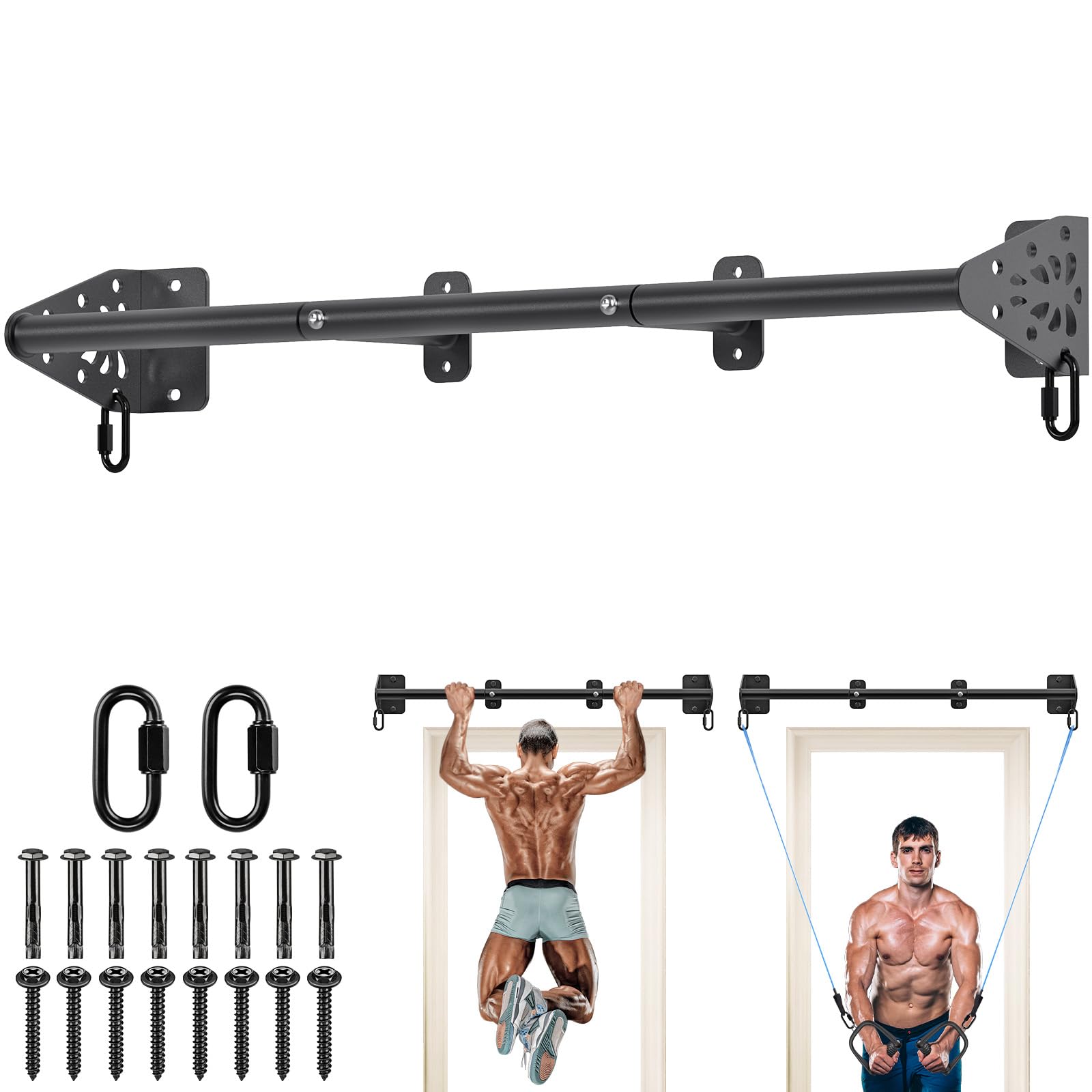 Kipika Wall Mounted Pull Up Bar - Heavy Duty 450 LB Capacity Doorway Chin Up Bar for Home