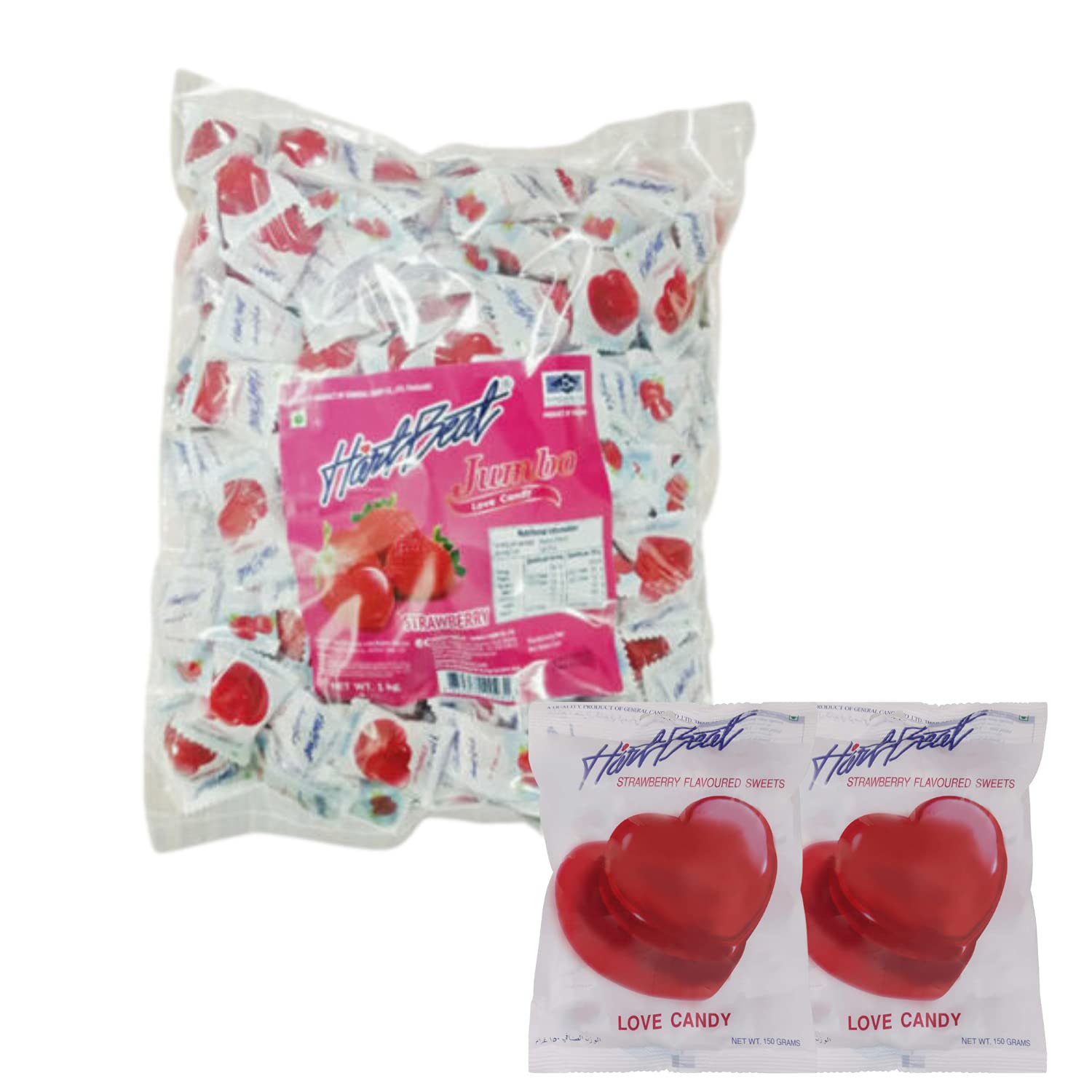Heart Beat Jumbo Love Candy Strawberry Flavour 6g Each - Bulk Value Pack 166 Piece Pack (1kg)