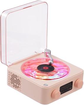 Waves Vinyl Bluetooth Speaker Pink,Mini Record Player Style Speakers with Ocean Sound White Noise, Retro Bluetooth Speakers Cute with Light and Timer Gifts for Girls Women Valentines Day Party Favor
