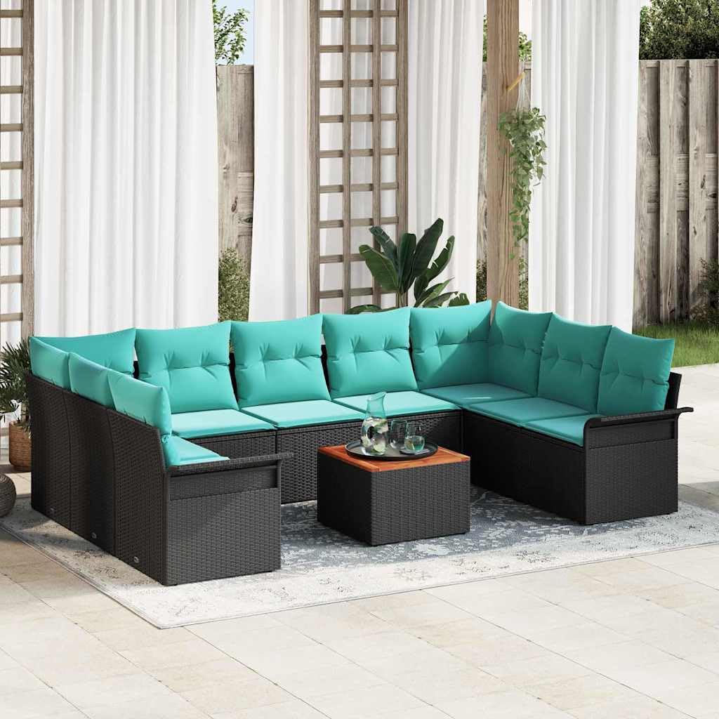 HaoChrymec Salon de Jardin modulable, Noir et Turquoise, 10 pièces