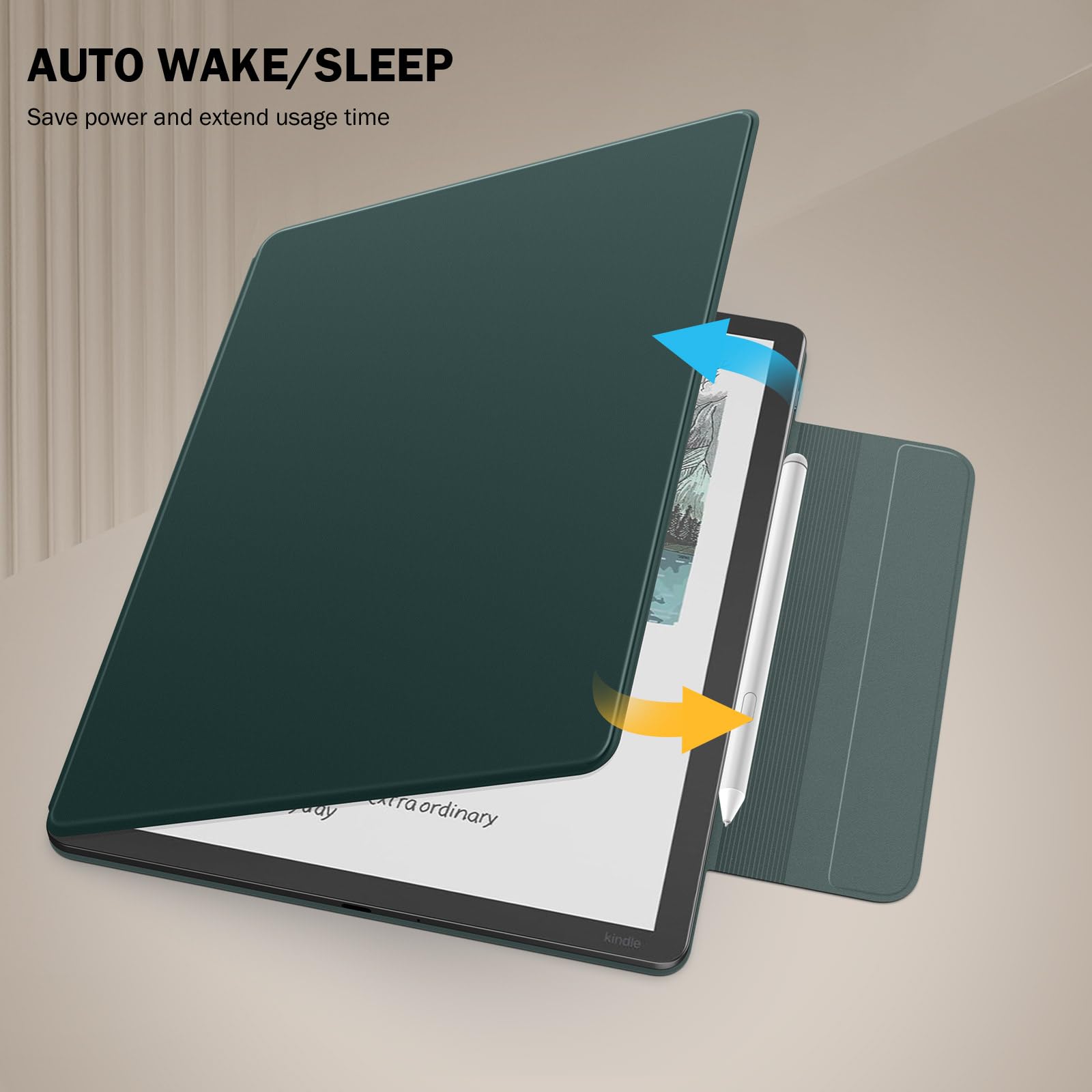 MoKo Custodia Magnetica per Kindle Scribe 11" (3a Generazione) e Kindle Scribe Colorsoft (1a Generazione) - Copertina in PU premium sottile con astuccio penna e Auto Sonno/Sveglia, Verde notte
