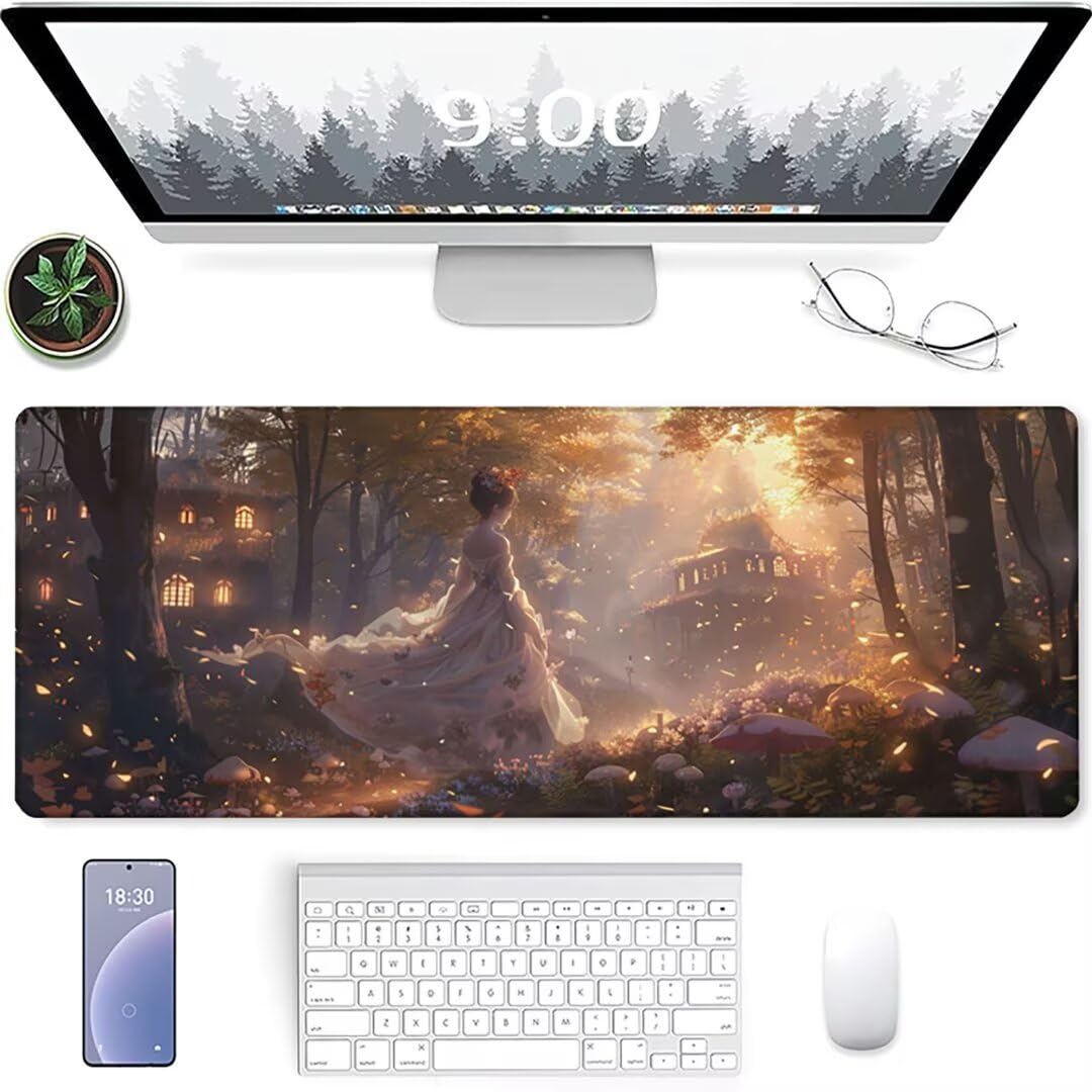 Excel Shortcut-Tasten-Mauspad - erweitertes großes 1200 x 600mm XL-Spickzettel-Gaming-Mauspad | PC-Büro-Tabellenkalkulation-Tastaturmatte | rutschfeste genähte Kante Wald Fee