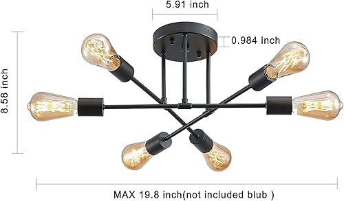 Miniatura 4 de Sputnik - Lámpara de techo moderna de mediados de siglo, lámpara de techo semiempotrada, lámpara colgante de 6 luces para comedor, dormitorio,